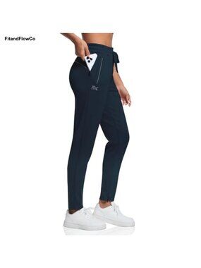 Women's Tapered Joggers with Zipper Pocket, Slim Fit Ankle Zip Sweatpants